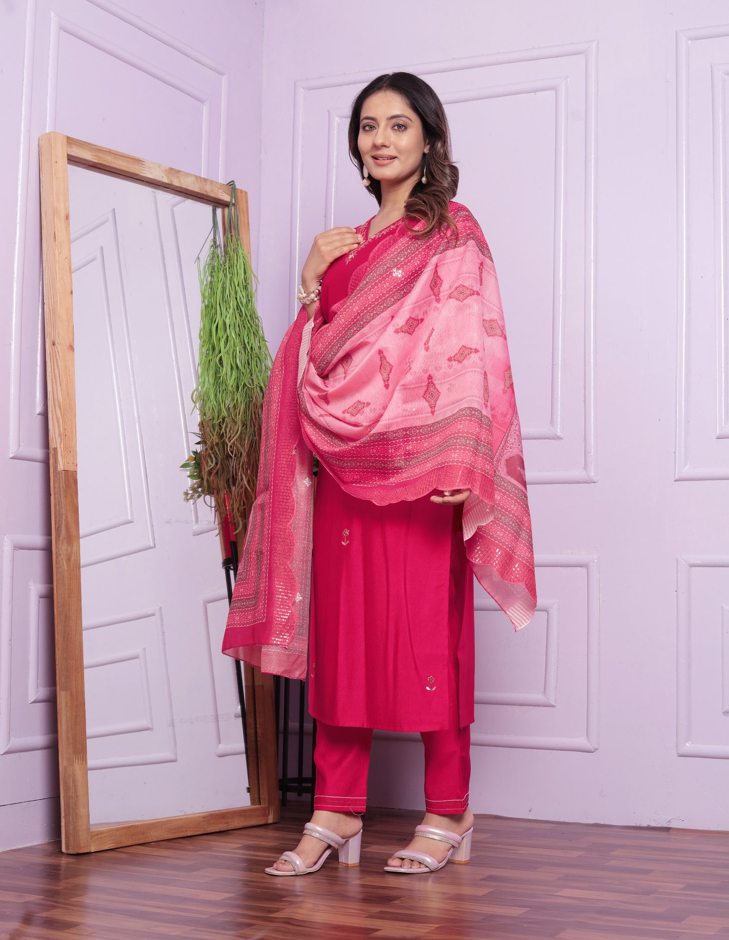 Pink Color Kurti Pair With Cut Work Printed Dupatta