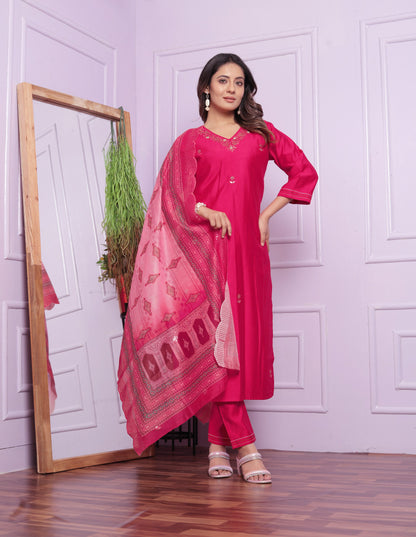 Pink Color Kurti Pair With Cut Work Printed Dupatta