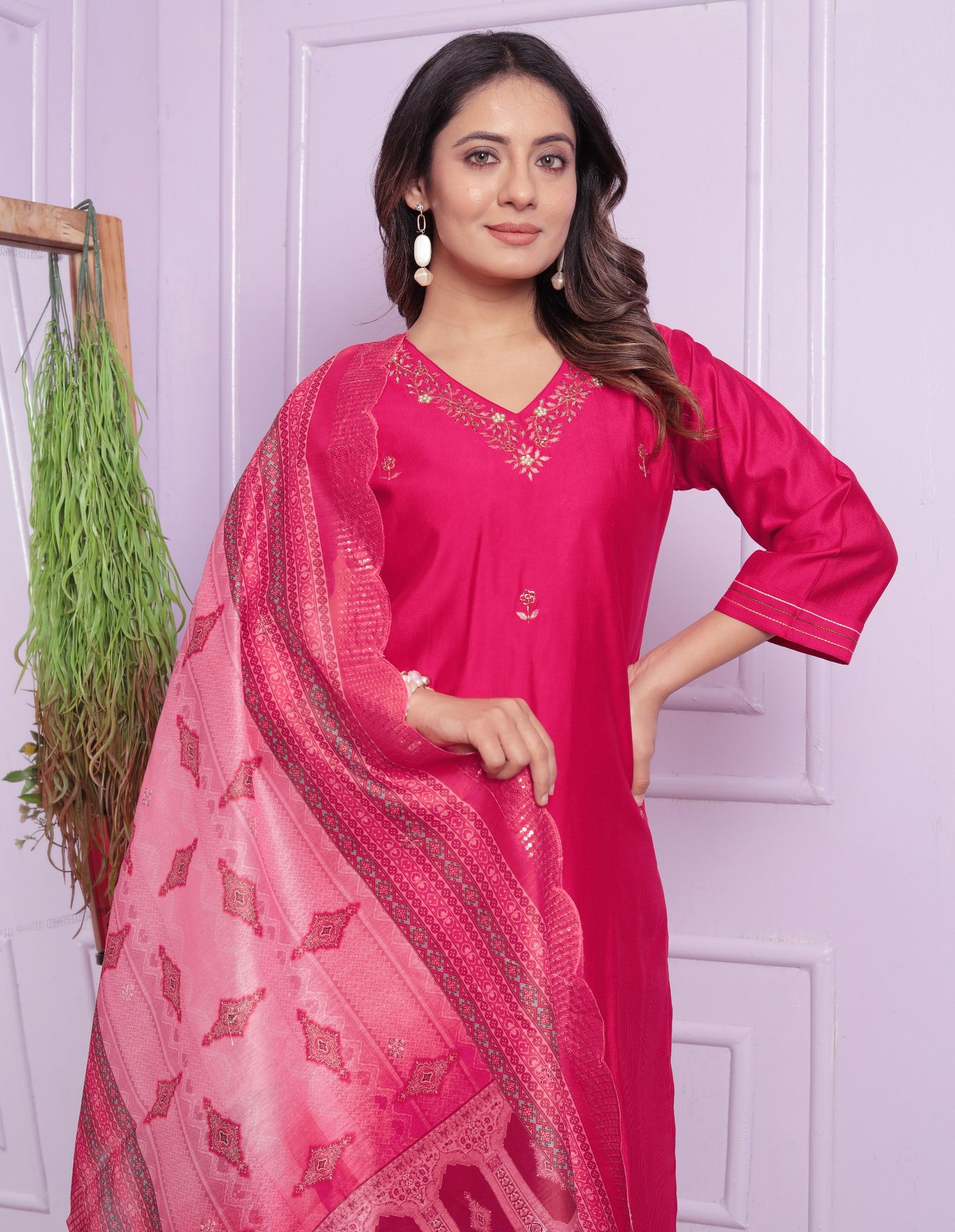 Pink Color Kurti Pair With Cut Work Printed Dupatta