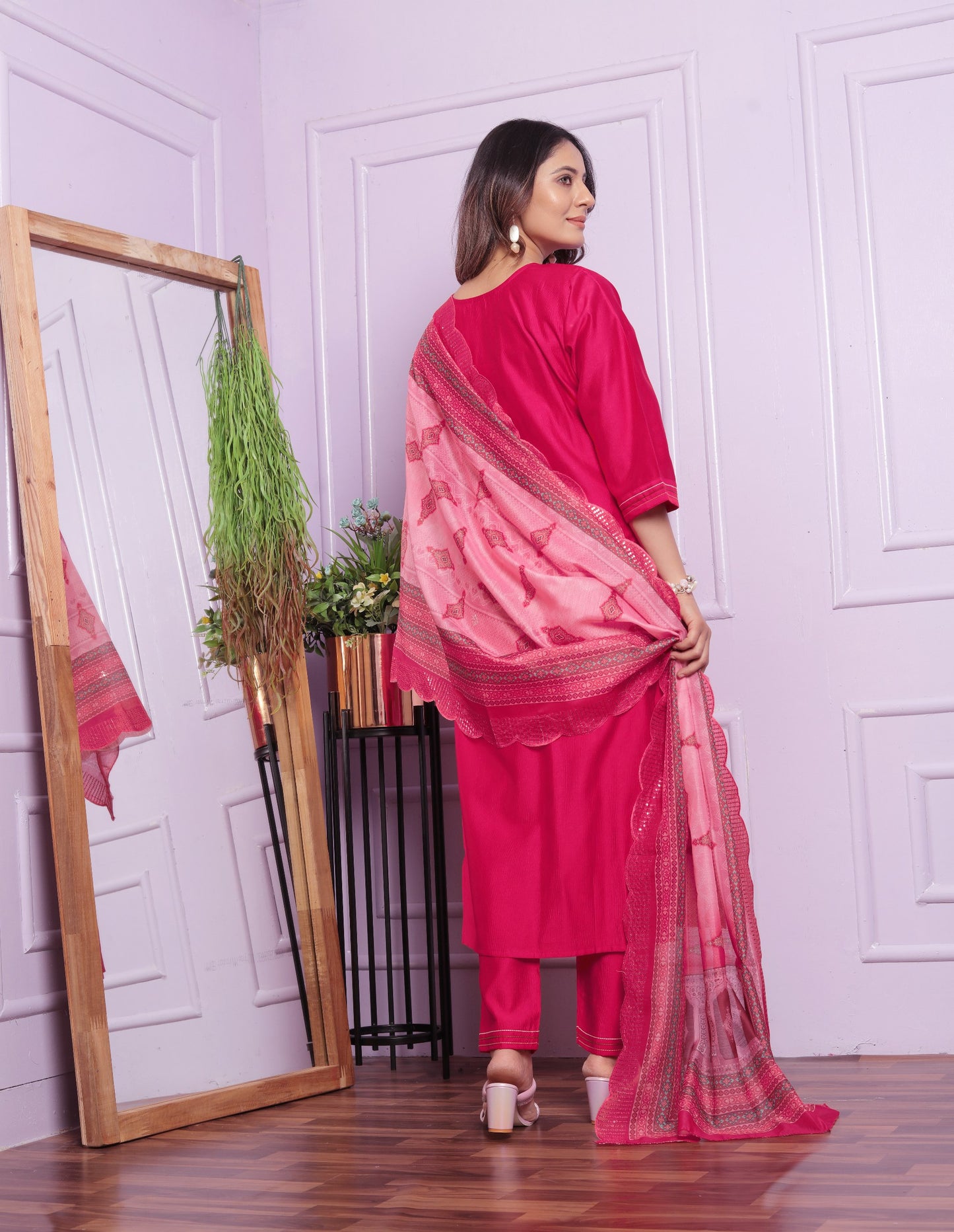 Pink Color Kurti Pair With Cut Work Printed Dupatta