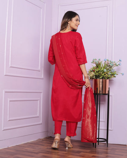 Festive Wear Red Color Muslin Salwar Suit