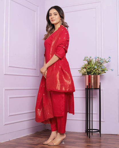 Festive Wear Red Color Muslin Salwar Suit