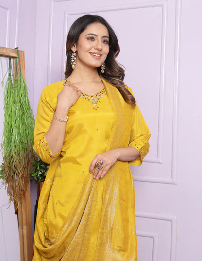 Festive Wear Yellow Color Muslin Salwar Suit