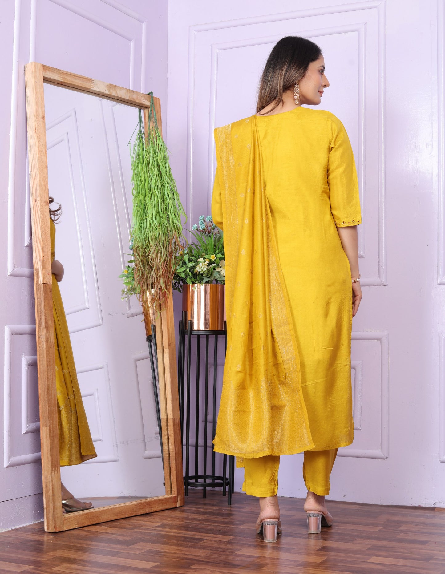 Festive Wear Yellow Color Muslin Salwar Suit