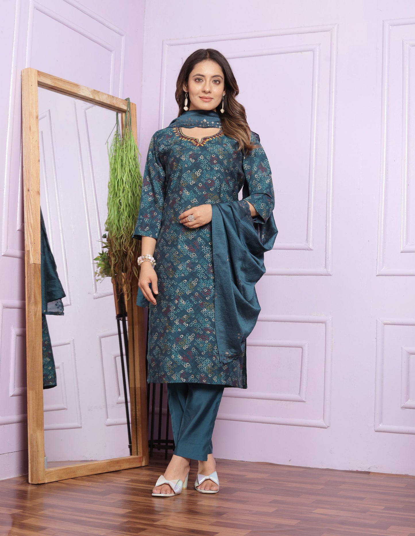 Bandhani Design Teal Blue Color Salwar Suit