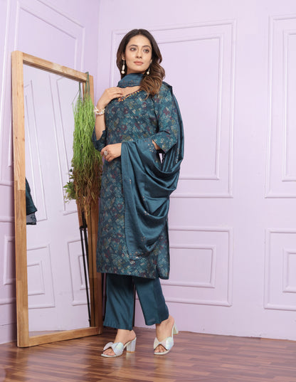 Bandhani Design Teal Blue Color Salwar Suit