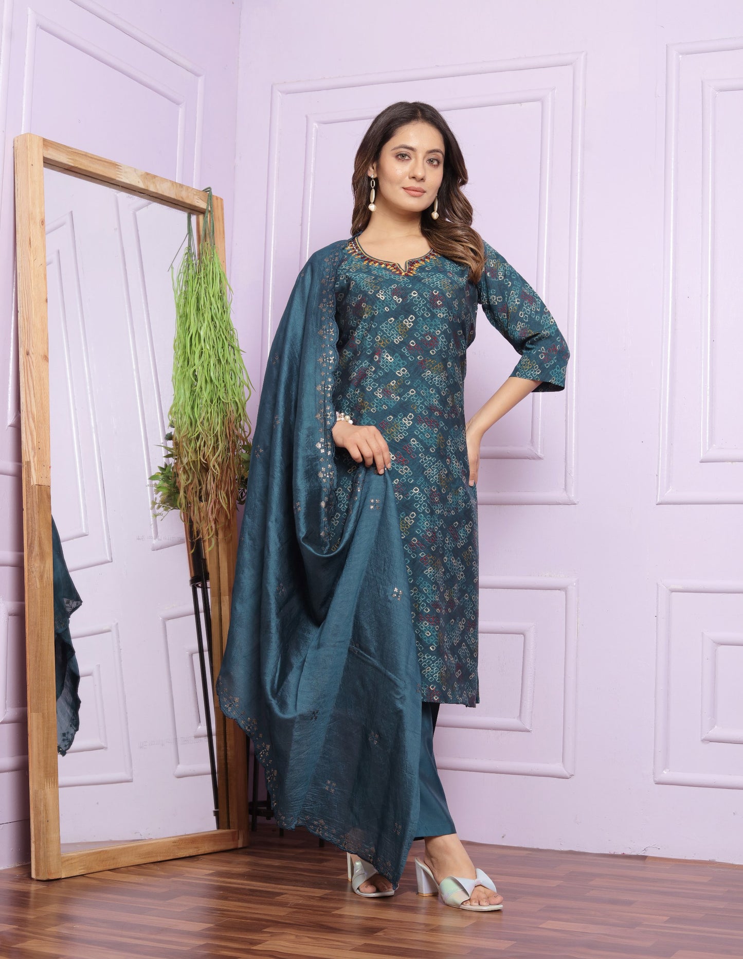 Bandhani Design Teal Blue Color Salwar Suit