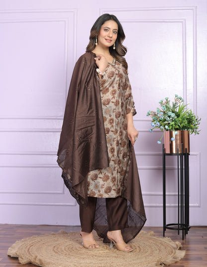 Gorgeous V Neck Brown Color Salwar Suit