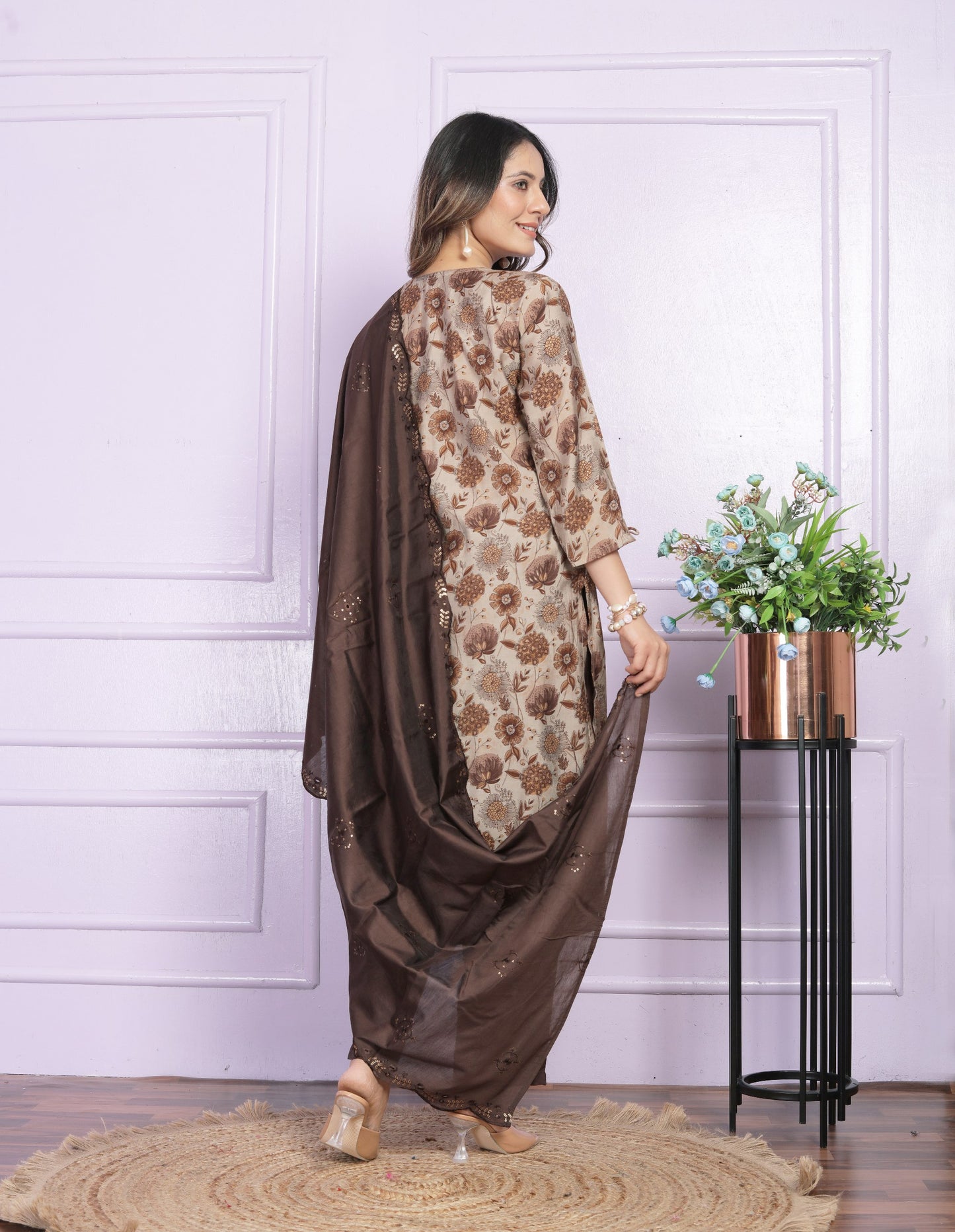 Gorgeous V Neck Brown Color Salwar Suit