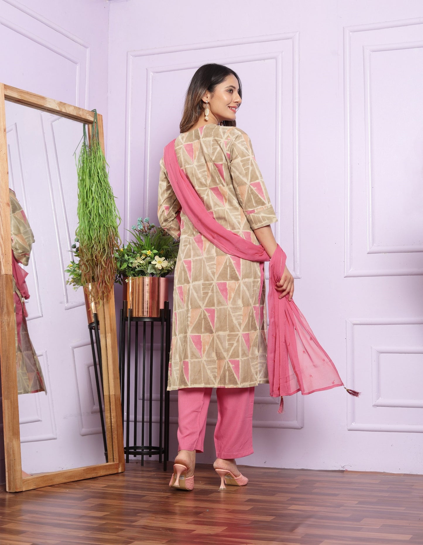 Hand Work Pink Color Kurta Set With Dupatta