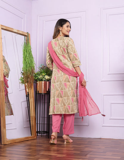 Hand Work Pink Color Kurta Set With Dupatta