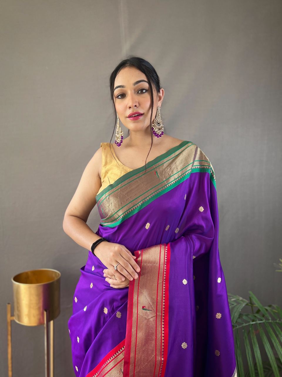 Stylish Purple Color Ganga Jamuna Border Saree