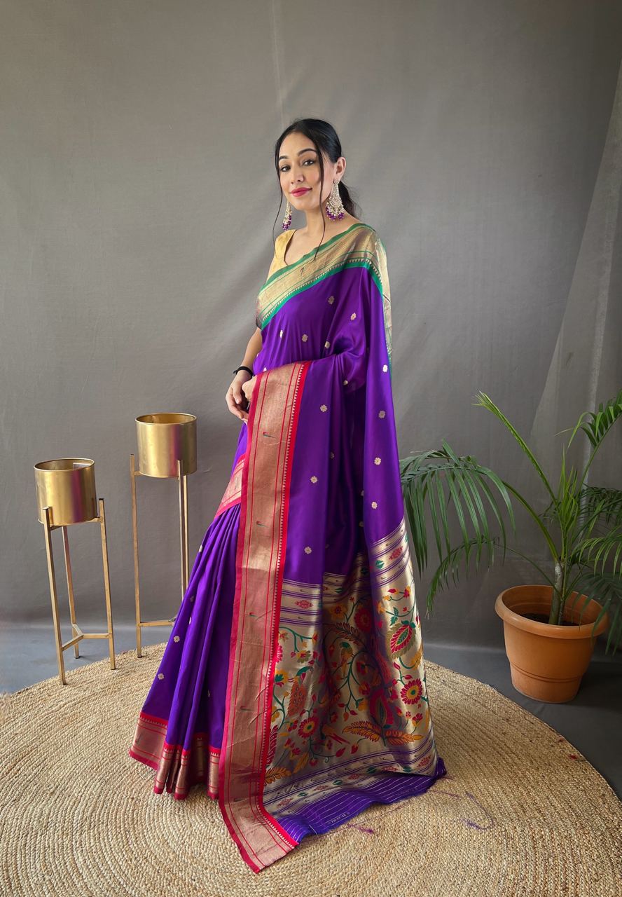 Stylish Purple Color Ganga Jamuna Border Saree