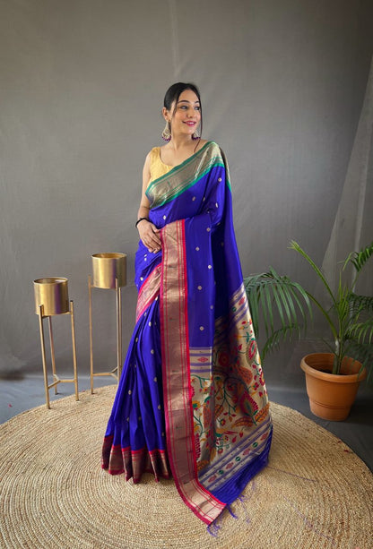 Stylish Blue Color Ganga Jamuna Border Saree