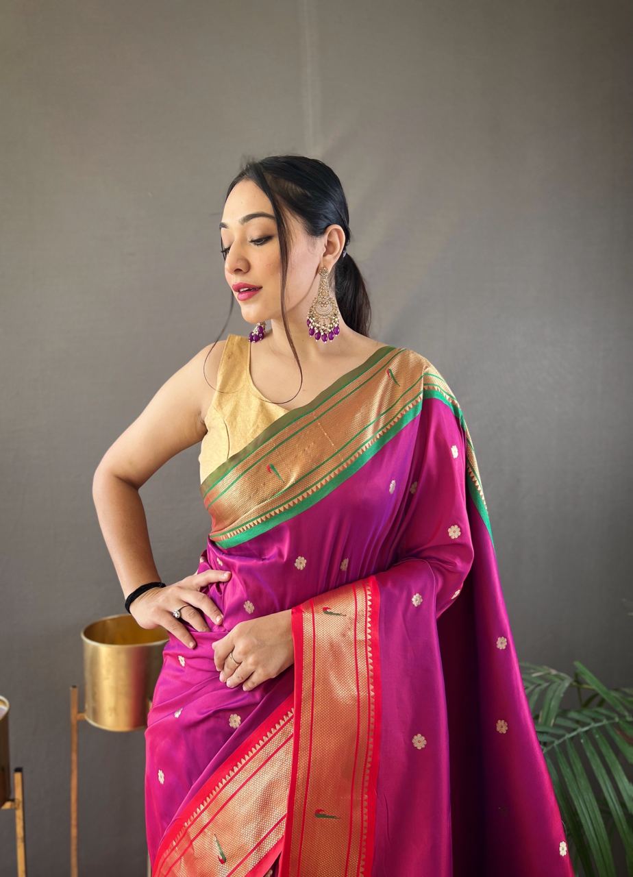 Stylish Pink Color Ganga Jamuna Border Saree