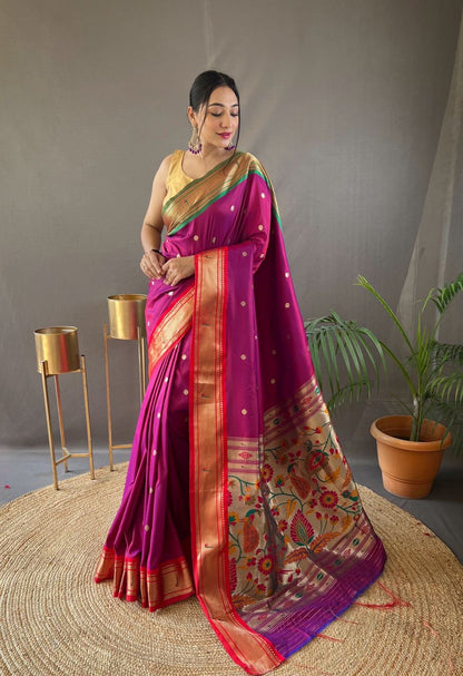 Stylish Pink Color Ganga Jamuna Border Saree