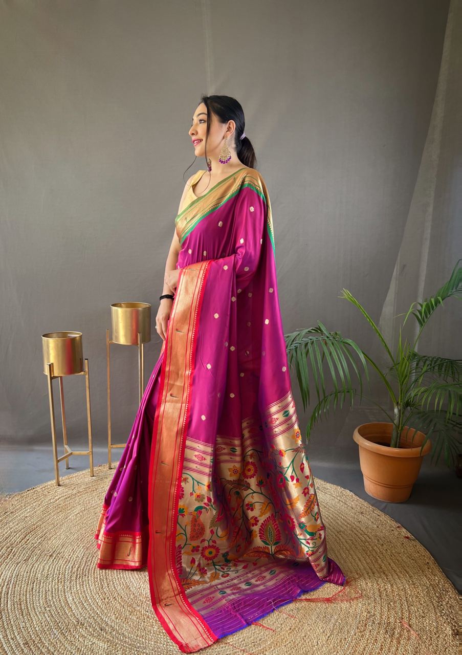 Stylish Pink Color Ganga Jamuna Border Saree