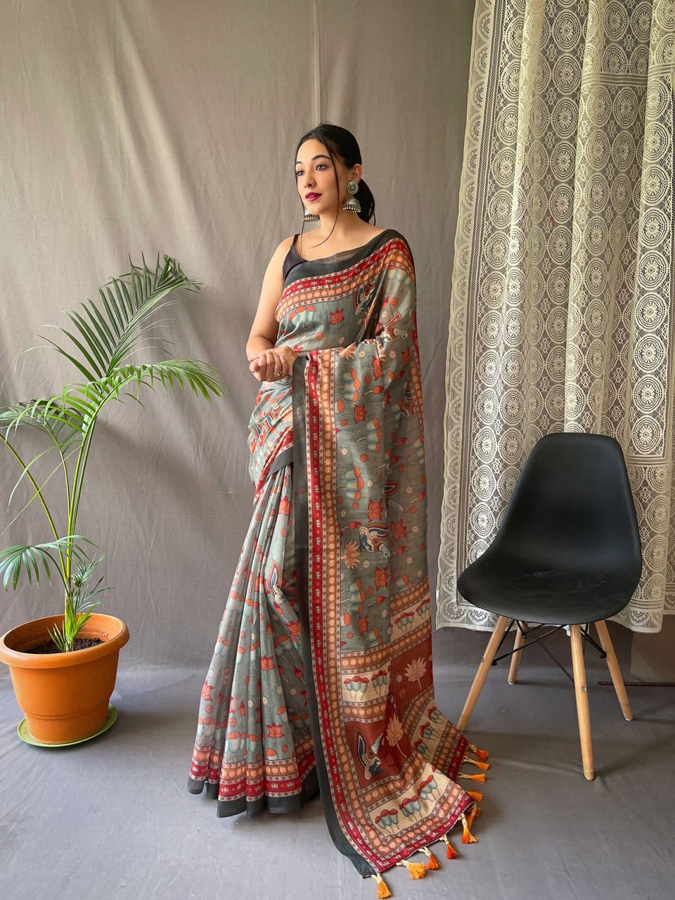 Terrific Green Color Kalamkari Print Cotton Saree