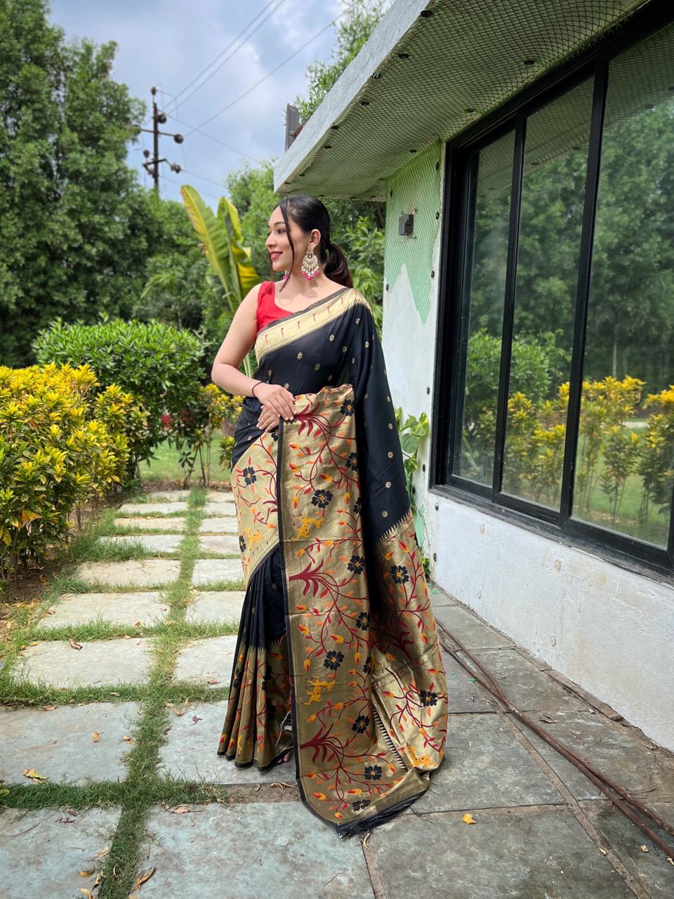 Paithani Silk Traditional Border Black Color Saree