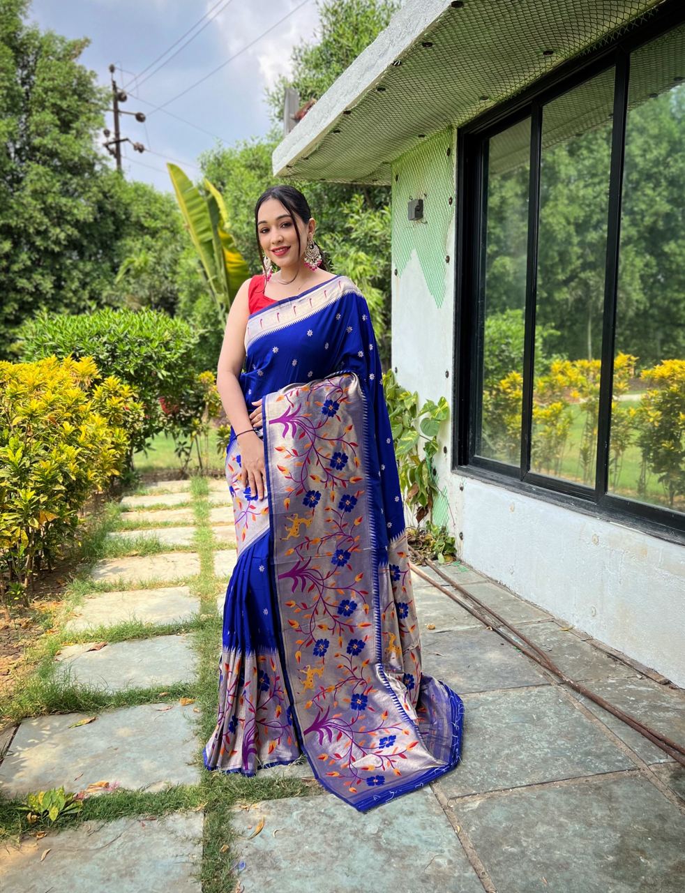 Paithani Silk Traditional Border Blue Color Saree