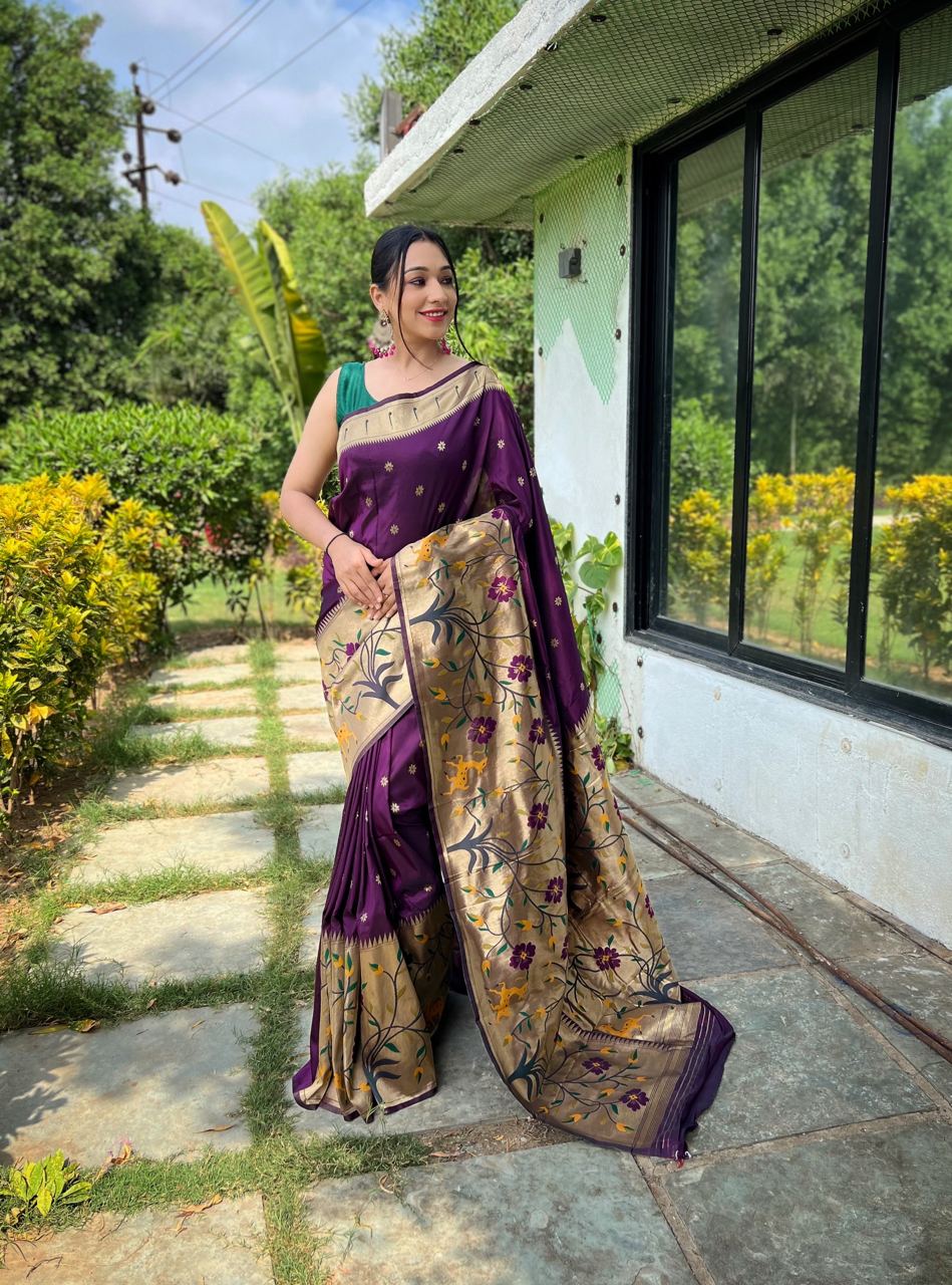 Paithani Silk Traditional Border Purple Color Saree