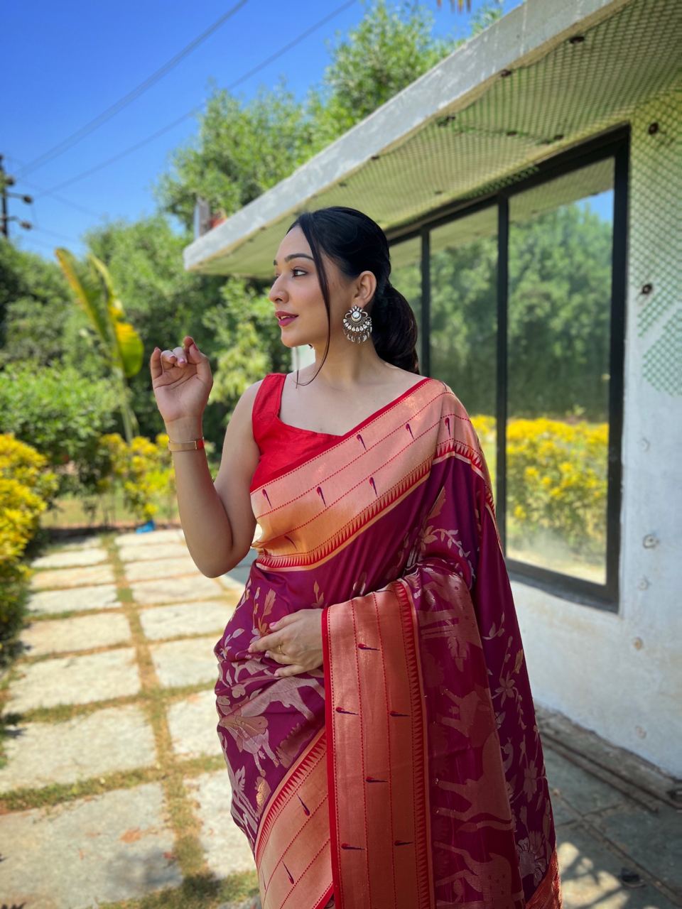 Traditional Design Wine Color Paithani Silk Saree