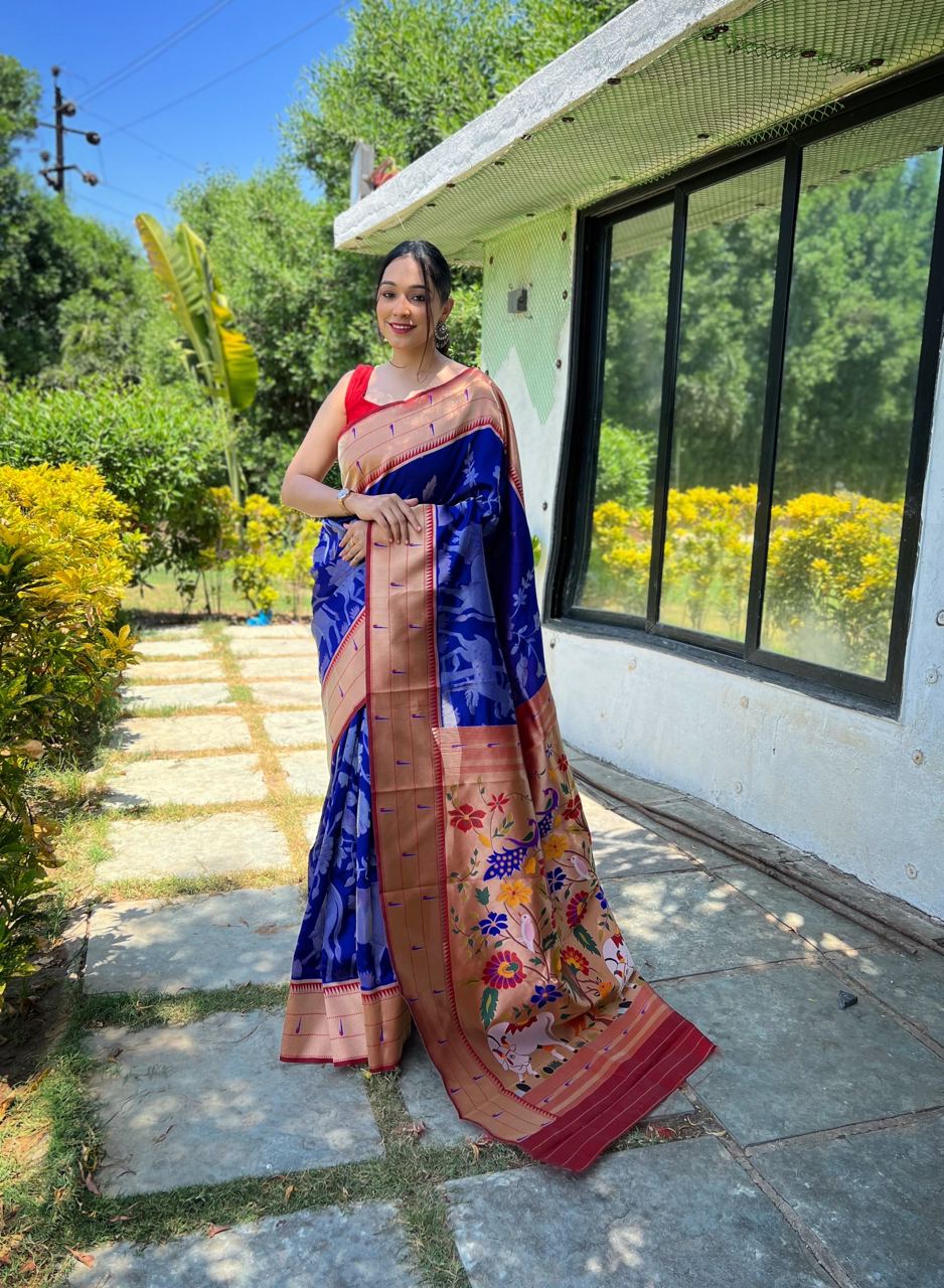 Traditional Design Blue Color Paithani Silk Saree