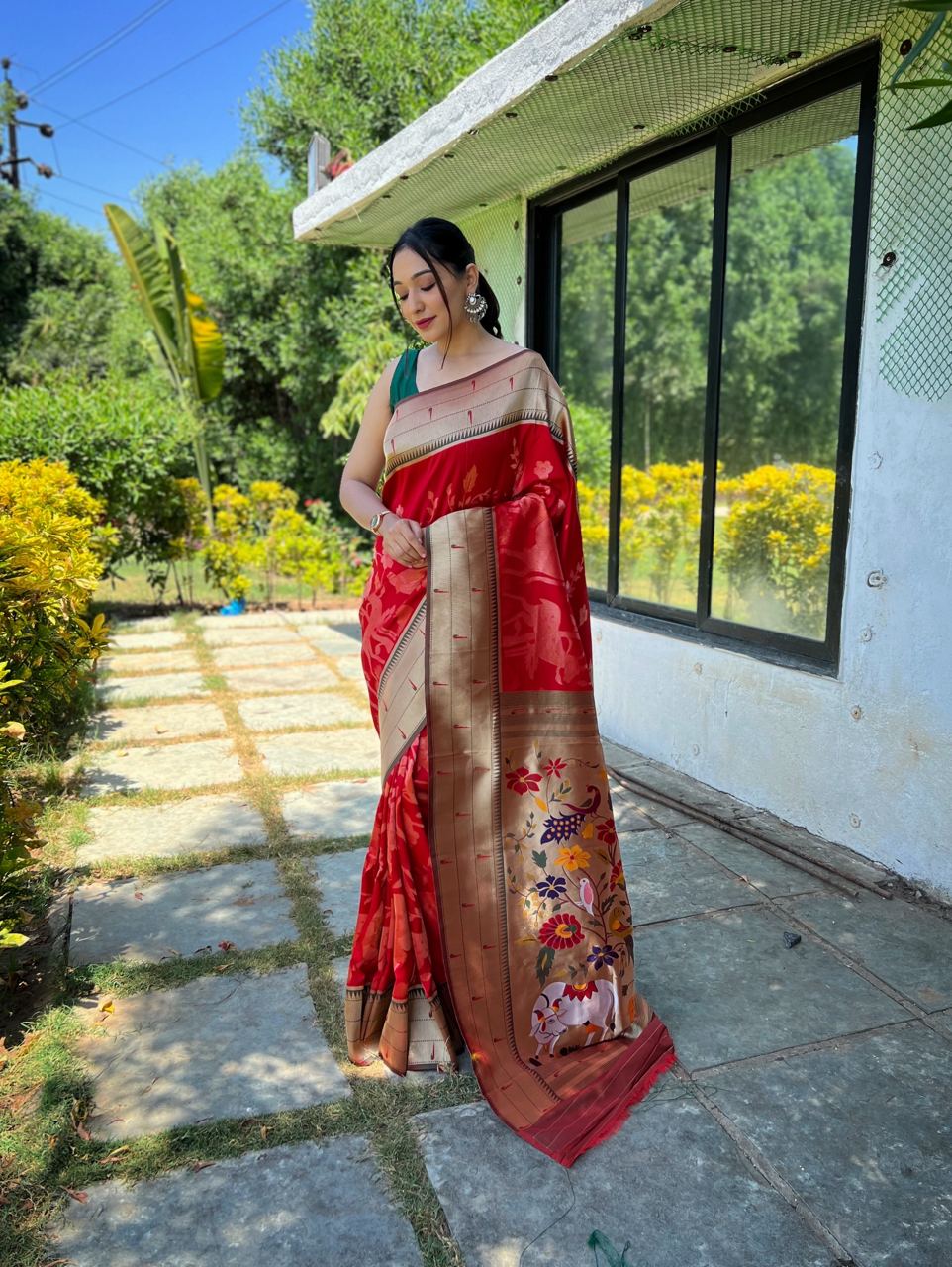 Traditional Design Red Color Paithani Silk Saree