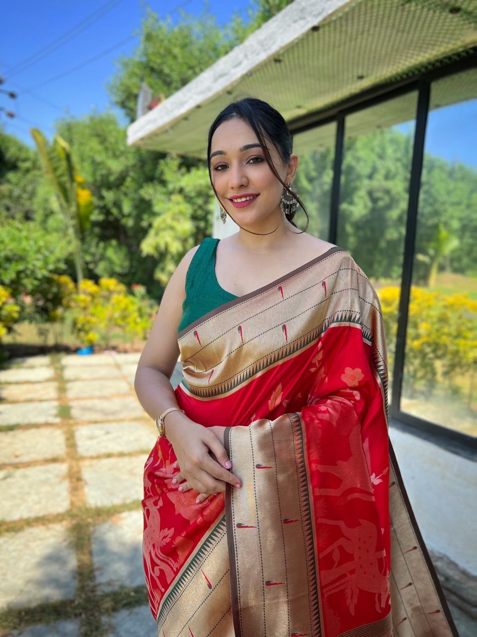 Traditional Design Red Color Paithani Silk Saree