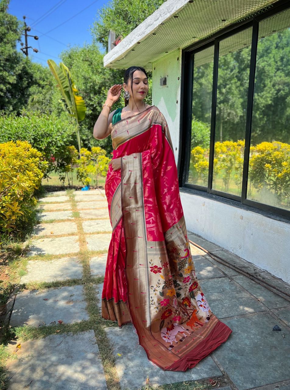 Traditional Design Dark Pink Paithani Silk Saree