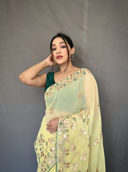 Gotta Patti Work Chiffon Yellow Color Saree