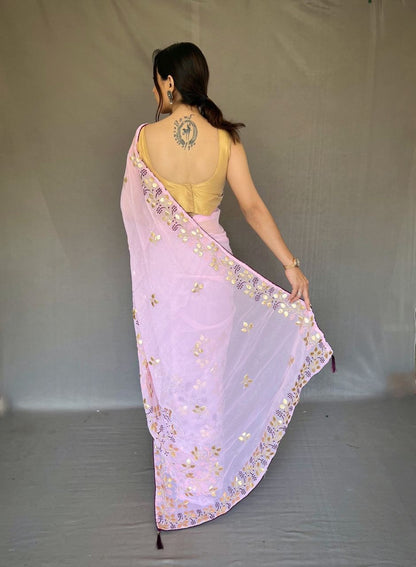 Gotta Patti Work Chiffon Pink Color Saree