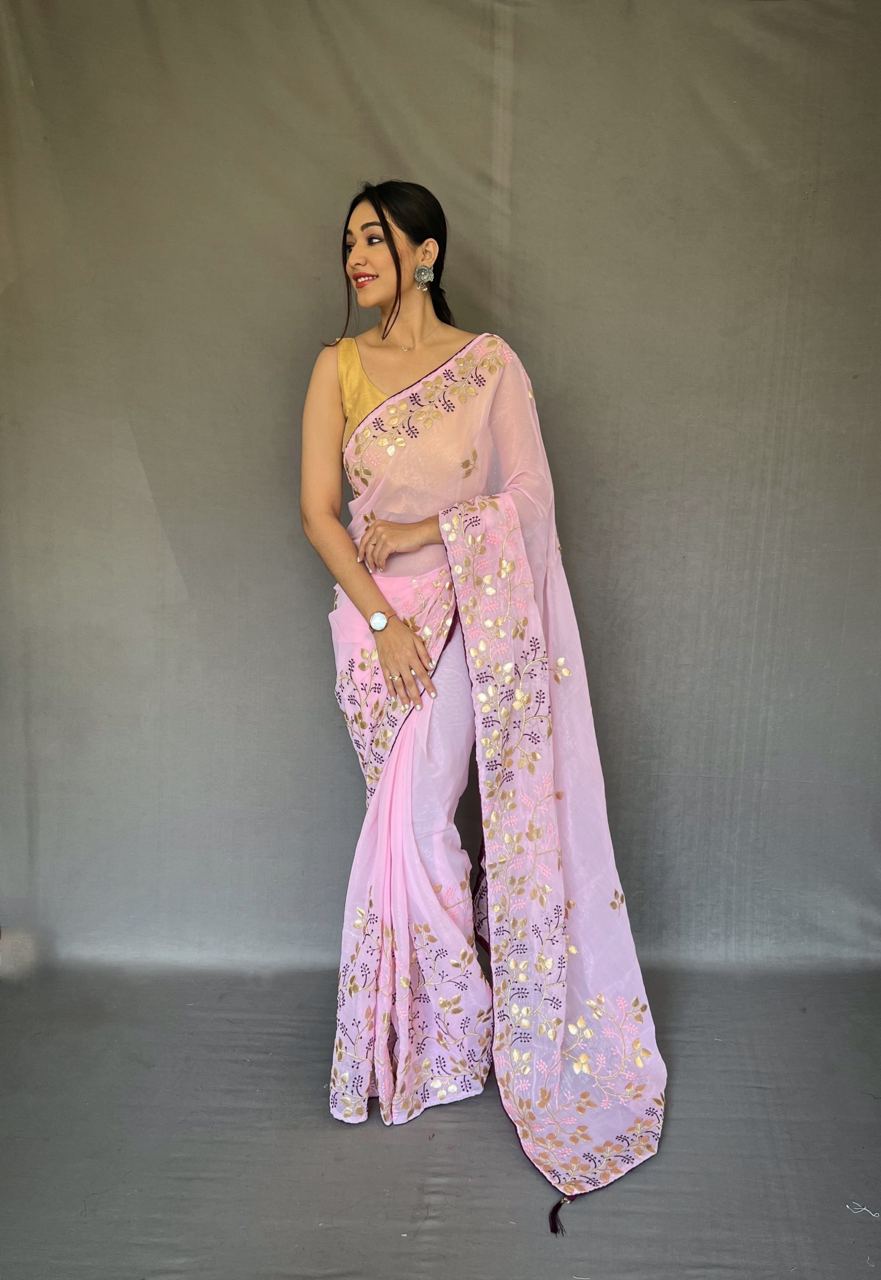 Gotta Patti Work Chiffon Pink Color Saree