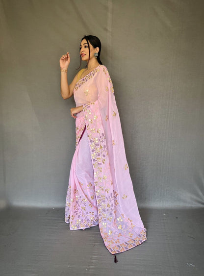 Gotta Patti Work Chiffon Pink Color Saree