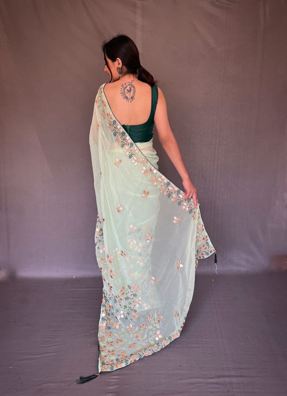 Gotta Patti Work Chiffon Pista Color Saree