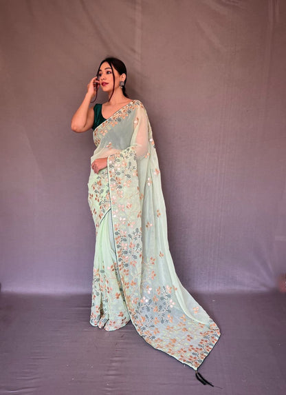 Gotta Patti Work Chiffon Pista Color Saree