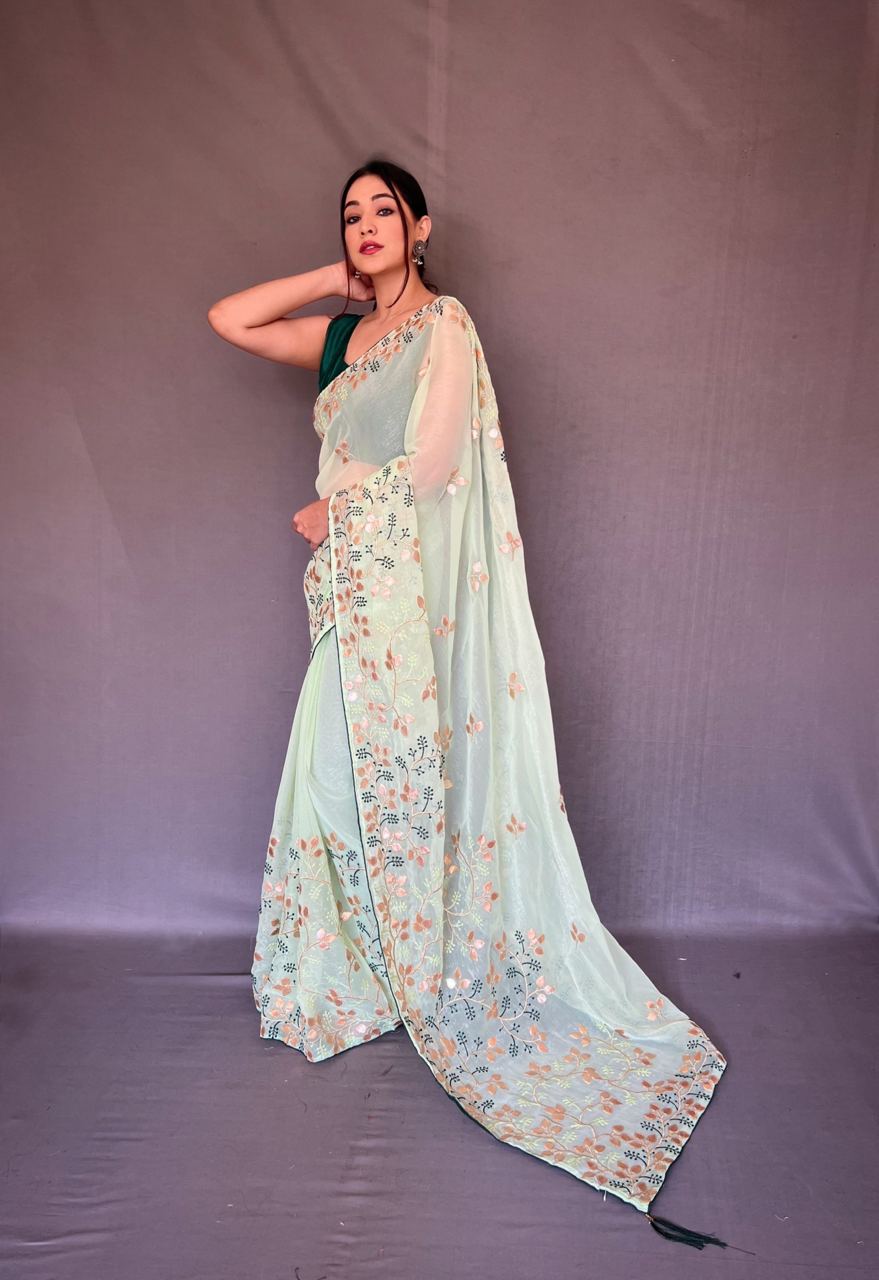 Gotta Patti Work Chiffon Pista Color Saree