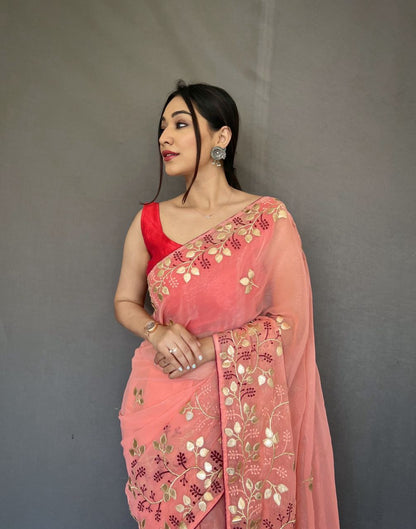 Gotta Patti Work Chiffon Peach Color Saree