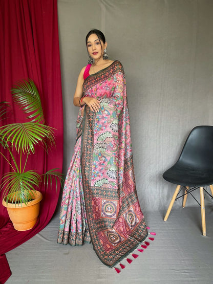 Elegant Kalamkari Printed Pink Color Saree