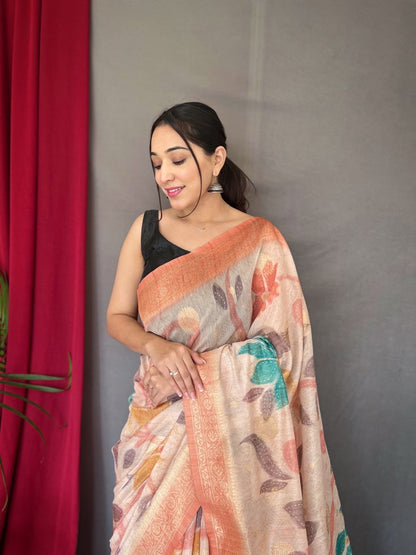 Peach Digital Print With Floral Exclusive Saree