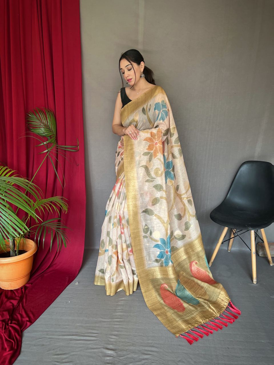 Yellow Digital Print With Floral Exclusive Saree