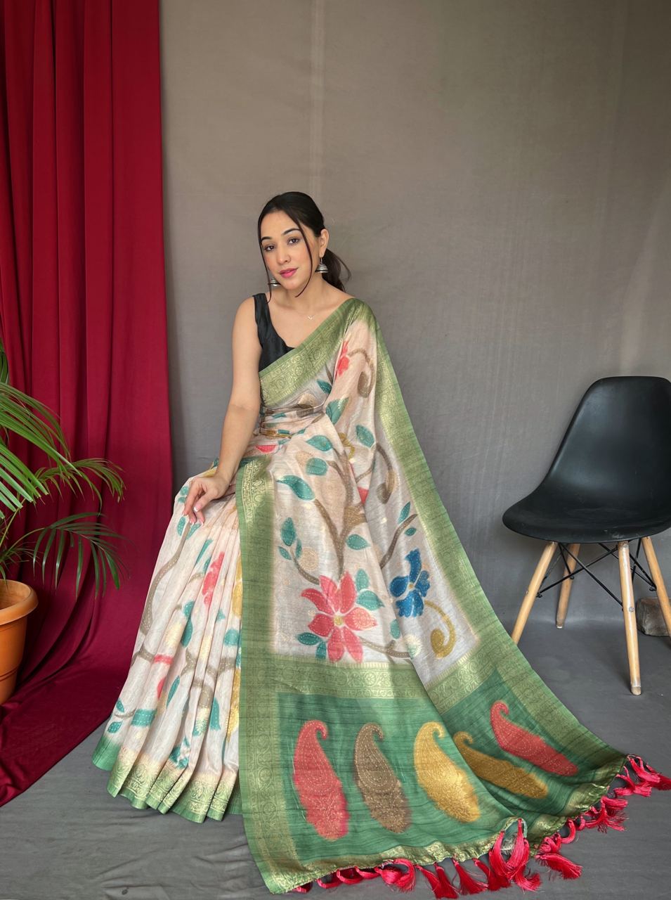 Green Digital Print With Floral Exclusive Saree