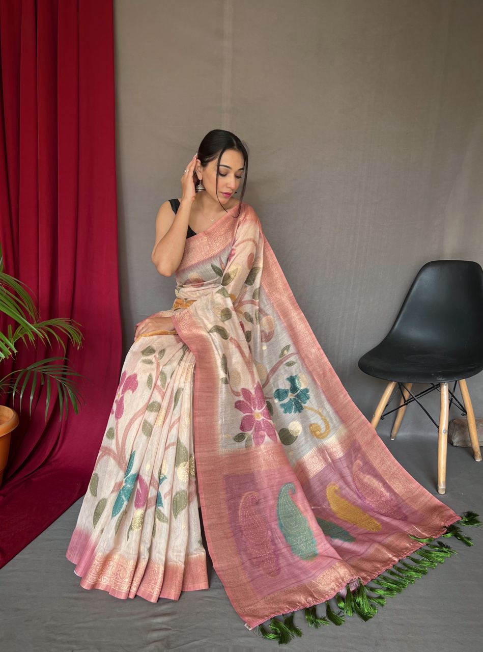 Pink Digital Print With Floral Exclusive Saree