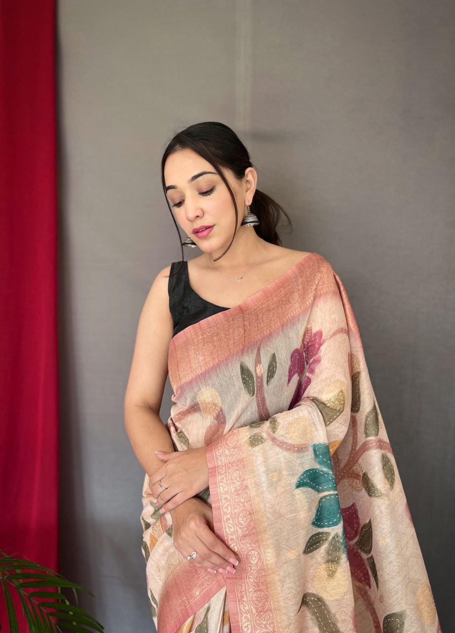 Pink Digital Print With Floral Exclusive Saree