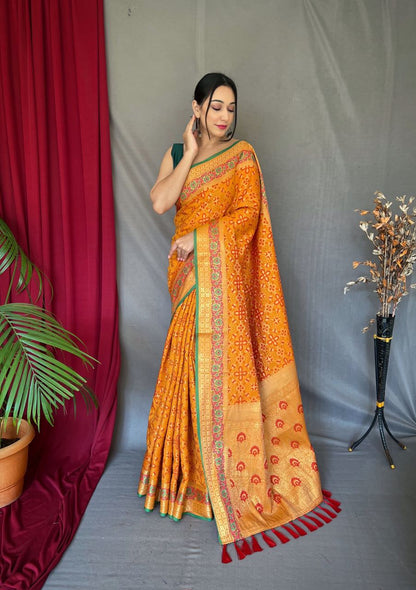 Rich Pallu Mustard Color Patola Silk Saree