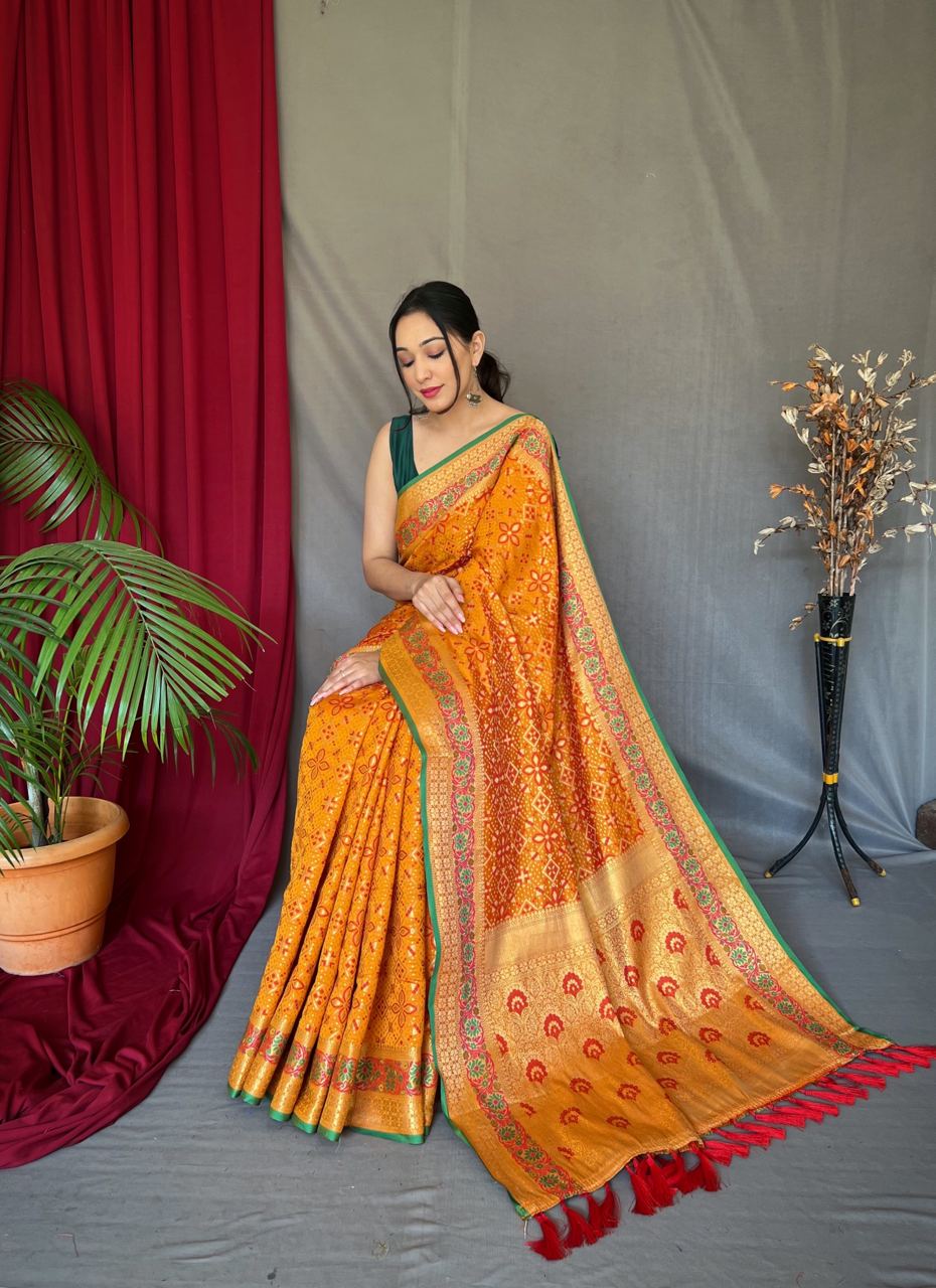 Rich Pallu Mustard Color Patola Silk Saree