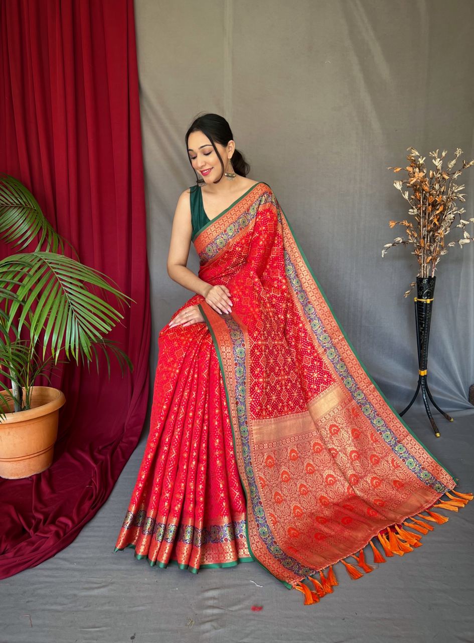 Rich Pallu Red Color Patola Silk Saree