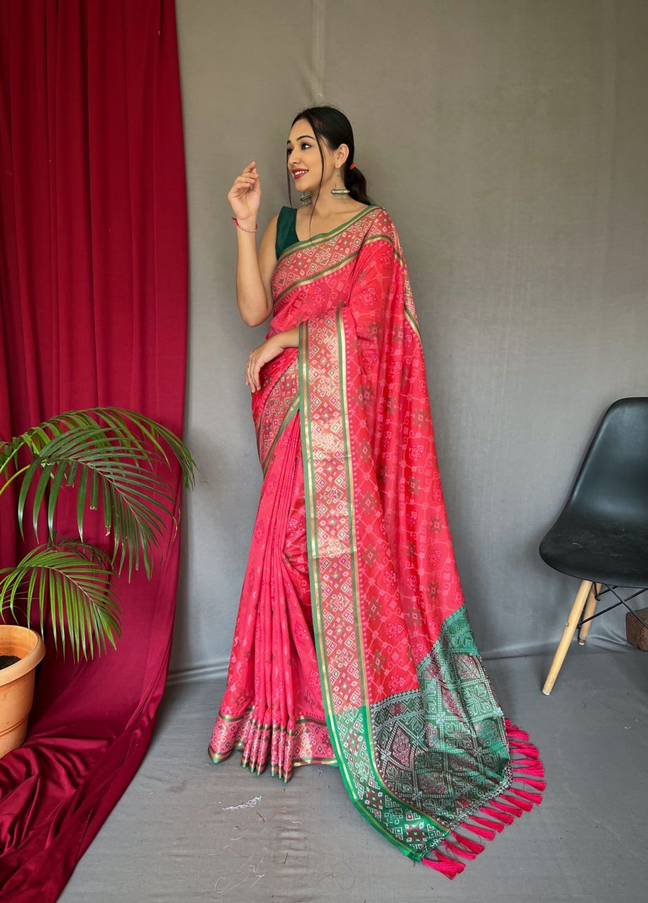 Red Color Rich Pallu Meenakari Patola Saree