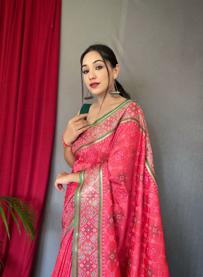 Red Color Rich Pallu Meenakari Patola Saree