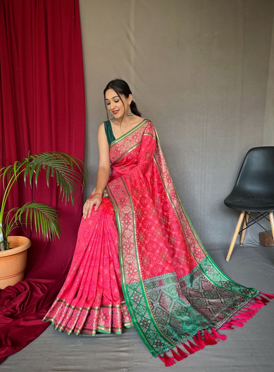 Red Color Rich Pallu Meenakari Patola Saree